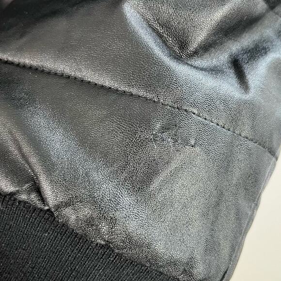 DNKY Men’s Puffer Stadium Jacket Coat Faux Leather Hoodie Winter Black Large - Picture 12 of 13